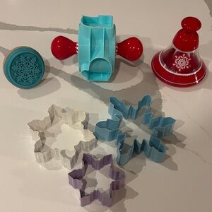 Holiday 6 Pc. Set..Cookie Roller, Sprinkle Bell, Snowflake Cutters & Stamper